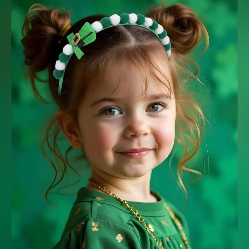 NWT 2 adorable Stylish Green and White Bow Headbands St Patrick’s Day! 2 in set